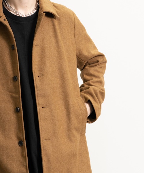 NYLAUS（ナイラス）の「メルトンウール ミディアム丈 ステンカラーコート（ステンカラーコート・メンズ・ネイビー/ブラック/チェック・L/LL/M）」の22枚目の写真