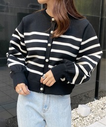 Meli rich | パールボタンボーダーニットカーディガン(カーディガン/ボレロ)