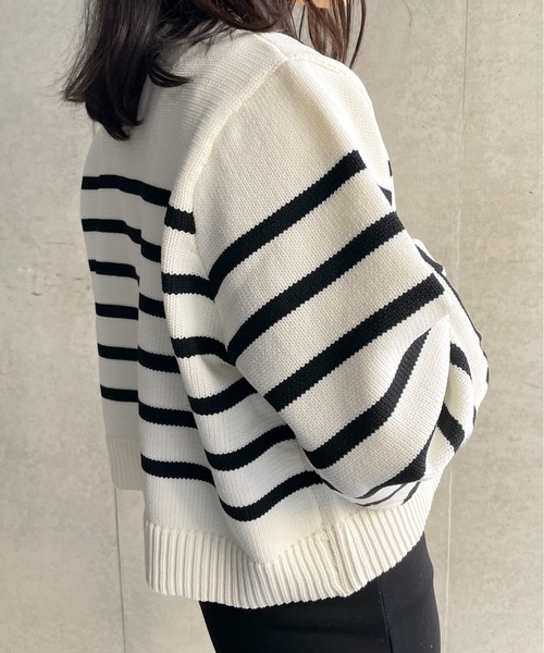 Meli rich（メリーリッチ）の「パールボタンボーダーニットカーディガン（カーディガン/ボレロ・レディース・イエロー/ブラック/アイボリー・FREE）」の12枚目の写真