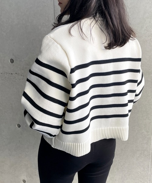 Meli rich（メリーリッチ）の「パールボタンボーダーニットカーディガン（カーディガン/ボレロ・レディース・イエロー/ブラック/アイボリー・FREE）」の11枚目の写真