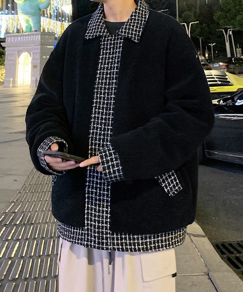 aimoha(アイモハ)の「チェック柄 ボアブルゾン(ブルゾン・メンズ・ベージュ/ブラック・XX-LARGE/LARGE/X-LARGE/MEDIUM)」の2枚目の写真