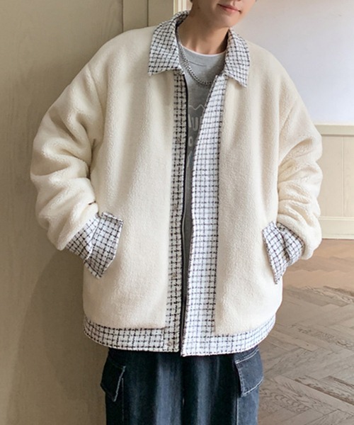 aimoha(アイモハ)の「チェック柄 ボアブルゾン(ブルゾン・メンズ・ベージュ/ブラック・XX-LARGE/LARGE/X-LARGE/MEDIUM)」の9枚目の写真