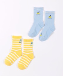 KP DECO | 日本製/チェリーワンポイントとボーダーリブのクルーソックス２足セット(13～23)(ソックス/靴下)