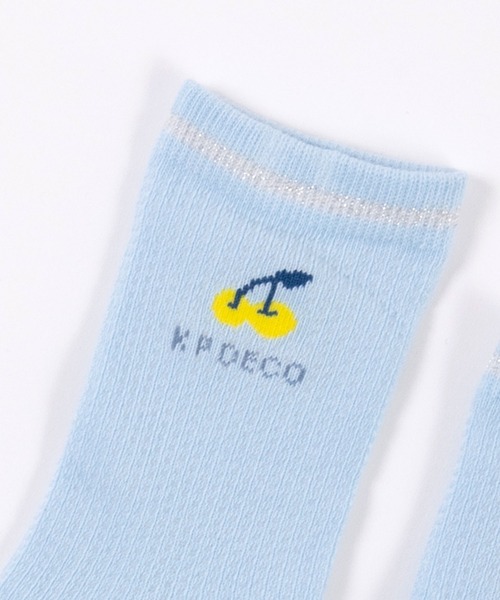 KP DECO（ケーピーデコ）の「日本製/チェリーワンポイントとボーダーリブのクルーソックス２足セット（ソックス/靴下・キッズ・サックスブルー/ピンク・14cm/16cm/18cm/20cm/22cm）」の6枚目の写真