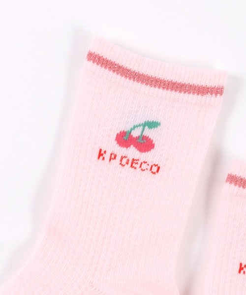 KP DECO（ケーピーデコ）の「日本製/チェリーワンポイントとボーダーリブのクルーソックス２足セット（ソックス/靴下・キッズ・サックスブルー/ピンク・14cm/16cm/18cm/20cm/22cm）」の10枚目の写真