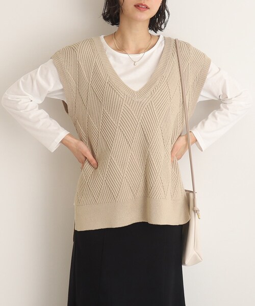 SHOO・LA・RUE（シューラルー）の「◆【2点セット】ダイヤ柄ニットベスト＋ロンTセット（その他トップス・レディース・ブラック/ライトブルー/ベージュ・02/03）」の2枚目の写真