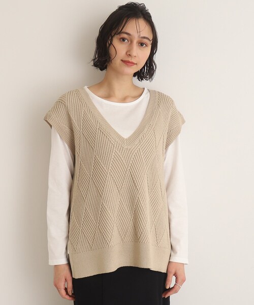 SHOO・LA・RUE（シューラルー）の「◆【2点セット】ダイヤ柄ニットベスト＋ロンTセット（その他トップス・レディース・ブラック/ライトブルー/ベージュ・02/03）」の4枚目の写真