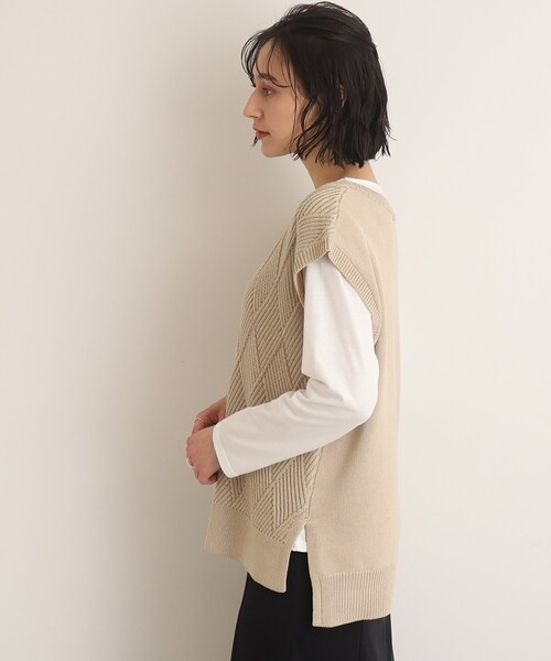 SHOO・LA・RUE（シューラルー）の「◆【2点セット】ダイヤ柄ニットベスト＋ロンTセット（その他トップス・レディース・ブラック/ライトブルー/ベージュ・02/03）」の5枚目の写真