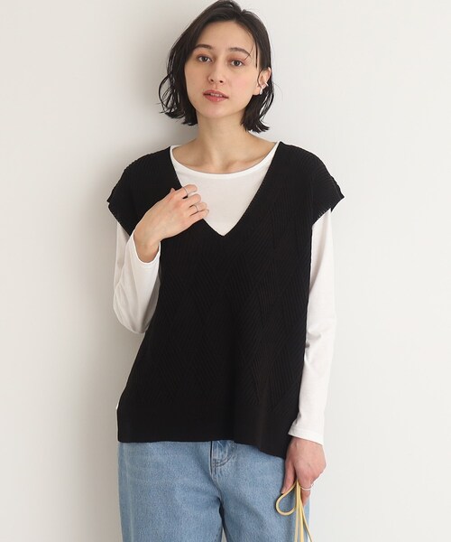 SHOO・LA・RUE（シューラルー）の「◆【2点セット】ダイヤ柄ニットベスト＋ロンTセット（その他トップス・レディース・ブラック/ライトブルー/ベージュ・02/03）」の12枚目の写真