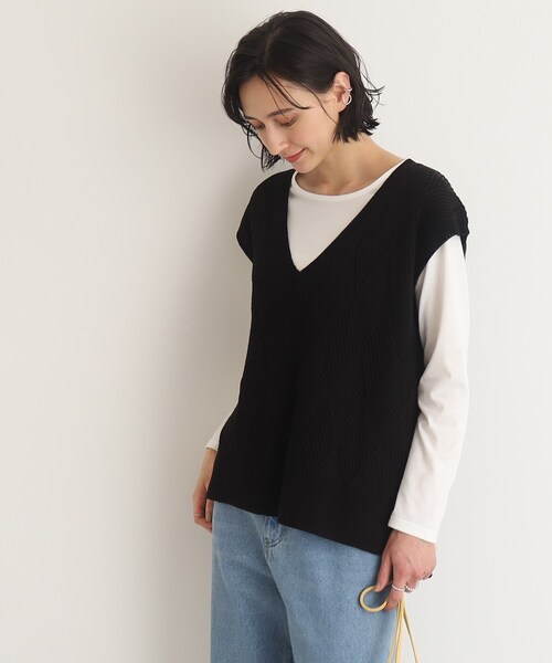 SHOO・LA・RUE（シューラルー）の「◆【2点セット】ダイヤ柄ニットベスト＋ロンTセット（その他トップス・レディース・ブラック/ライトブルー/ベージュ・02/03）」の13枚目の写真
