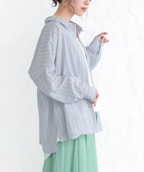 osharewalker（オシャレウォーカー）の「【廃盤】『3色ストライプ柄シャツ』（シャツ/ブラウス・レディース・ライトブルー/ピンク/グレー・FREE）」の2枚目の写真