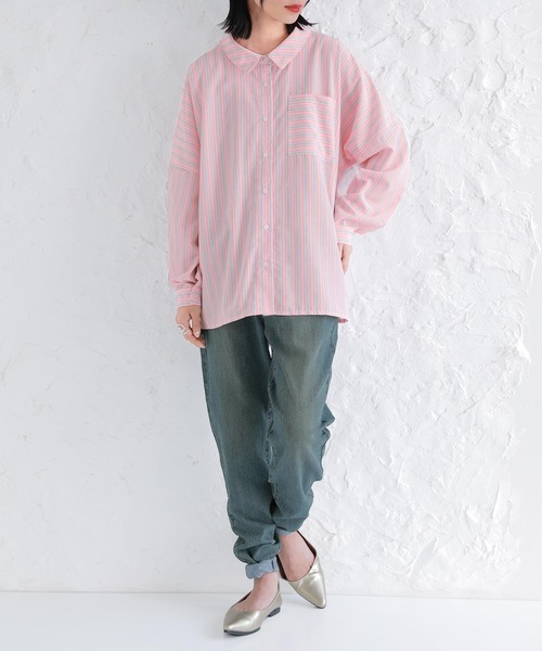 osharewalker（オシャレウォーカー）の「【廃盤】『3色ストライプ柄シャツ』（シャツ/ブラウス・レディース・ライトブルー/ピンク/グレー・FREE）」の7枚目の写真