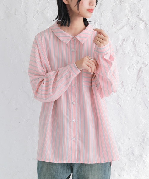 osharewalker（オシャレウォーカー）の「【廃盤】『3色ストライプ柄シャツ』（シャツ/ブラウス・レディース・ライトブルー/ピンク/グレー・FREE）」の17枚目の写真