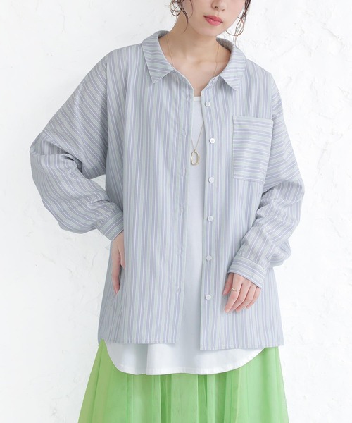 osharewalker（オシャレウォーカー）の「【廃盤】『3色ストライプ柄シャツ』（シャツ/ブラウス・レディース・ライトブルー/ピンク/グレー・FREE）」の5枚目の写真