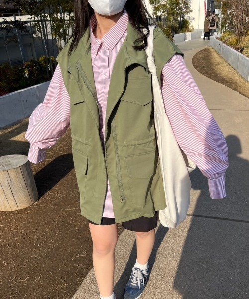 nemne store（ネンネストア）の「【低身長用サイズあり】ハイネックミリタリーベスト（ベスト・レディース・カーキ/ブラック/アイボリー・MEDIUM/SMALL）」の15枚目の写真