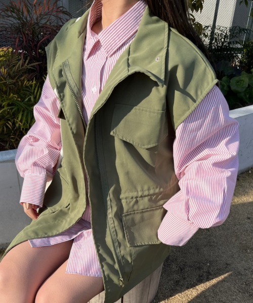 nemne store（ネンネストア）の「【低身長用サイズあり】ハイネックミリタリーベスト（ベスト・レディース・カーキ/ブラック/アイボリー・MEDIUM/SMALL）」の10枚目の写真