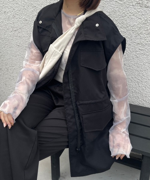 nemne store（ネンネストア）の「【低身長用サイズあり】ハイネックミリタリーベスト（ベスト・レディース・カーキ/ブラック/アイボリー・MEDIUM/SMALL）」の4枚目の写真