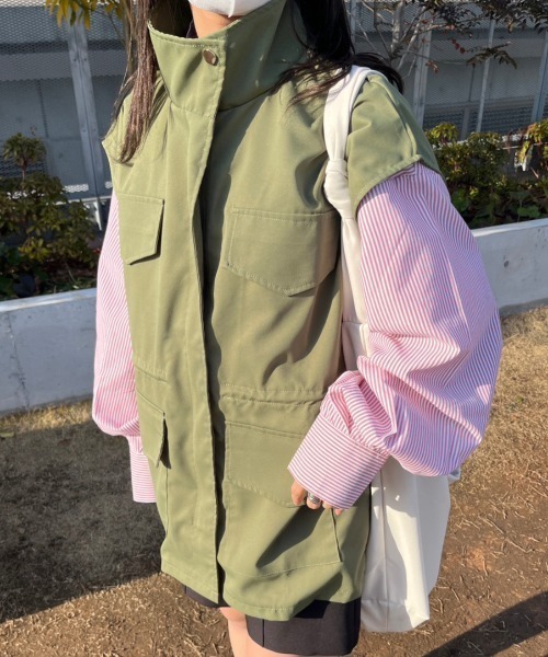 nemne store（ネンネストア）の「【低身長用サイズあり】ハイネックミリタリーベスト（ベスト・レディース・カーキ/ブラック/アイボリー・MEDIUM/SMALL）」の12枚目の写真
