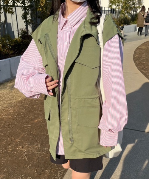 nemne store（ネンネストア）の「【低身長用サイズあり】ハイネックミリタリーベスト（ベスト・レディース・カーキ/ブラック/アイボリー・MEDIUM/SMALL）」の16枚目の写真