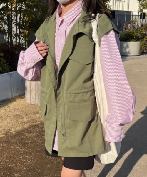 nemne store（ネンネストア）の「【低身長用サイズあり】ハイネックミリタリーベスト（ベスト・レディース・カーキ/ブラック/アイボリー・MEDIUM/SMALL）」の17枚目の写真