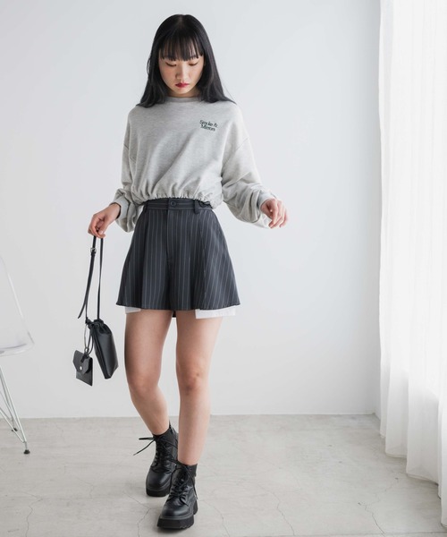 WEGO（ウィゴー）の「WEGO/【セットアップ対応】ピンストライプアウトポケットキュロット（スラックス・レディース・ネイビー/ダークグレー・FREE）」の3枚目の写真