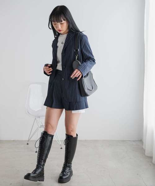 WEGO（ウィゴー）の「WEGO/【セットアップ対応】ピンストライプアウトポケットキュロット（スラックス・レディース・ネイビー/ダークグレー・FREE）」の21枚目の写真