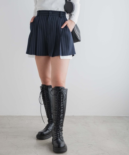 WEGO（ウィゴー）の「WEGO/【セットアップ対応】ピンストライプアウトポケットキュロット（スラックス・レディース・ネイビー/ダークグレー・FREE）」の16枚目の写真