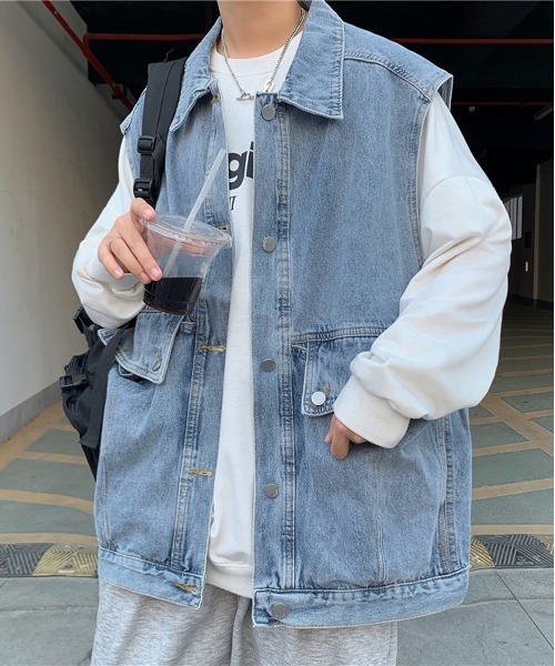 NEW GENTLEMAN（ニュージェントルマン）の「ジョンジョン デニム ビッグベスト（ベスト・メンズ・ブルー/グレー・M/L）」の17枚目の写真