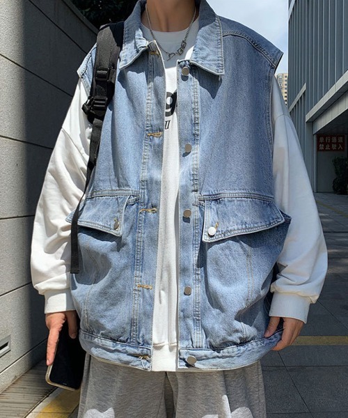 NEW GENTLEMAN（ニュージェントルマン）の「ジョンジョン デニム ビッグベスト（ベスト・メンズ・ブルー/グレー・M/L）」の13枚目の写真