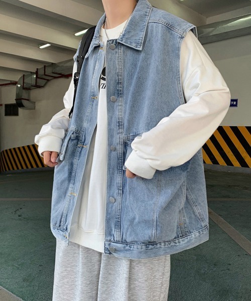 NEW GENTLEMAN（ニュージェントルマン）の「ジョンジョン デニム ビッグベスト（ベスト・メンズ・ブルー/グレー・M/L）」の15枚目の写真