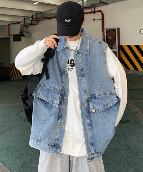 NEW GENTLEMAN（ニュージェントルマン）の「ジョンジョン デニム ビッグベスト（ベスト・メンズ・ブルー/グレー・M/L）」の11枚目の写真