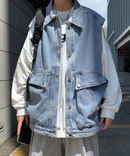 NEW GENTLEMAN（ニュージェントルマン）の「ジョンジョン デニム ビッグベスト（ベスト・メンズ・ブルー/グレー・M/L）」の21枚目の写真