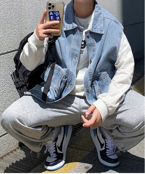 NEW GENTLEMAN（ニュージェントルマン）の「ジョンジョン デニム ビッグベスト（ベスト・メンズ・ブルー/グレー・M/L）」の19枚目の写真