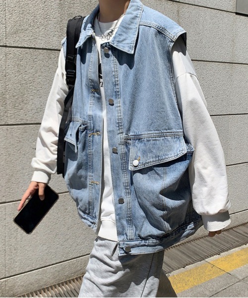 NEW GENTLEMAN（ニュージェントルマン）の「ジョンジョン デニム ビッグベスト（ベスト・メンズ・ブルー/グレー・M/L）」の9枚目の写真