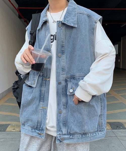 NEW GENTLEMAN（ニュージェントルマン）の「ジョンジョン デニム ビッグベスト（ベスト・メンズ・ブルー/グレー・M/L）」の18枚目の写真