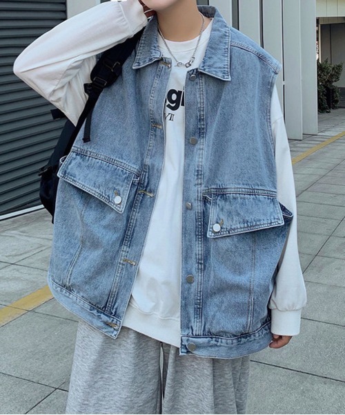 NEW GENTLEMAN（ニュージェントルマン）の「ジョンジョン デニム ビッグベスト（ベスト・メンズ・ブルー/グレー・M/L）」の14枚目の写真