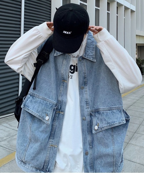 NEW GENTLEMAN（ニュージェントルマン）の「ジョンジョン デニム ビッグベスト（ベスト・メンズ・ブルー/グレー・M/L）」の16枚目の写真