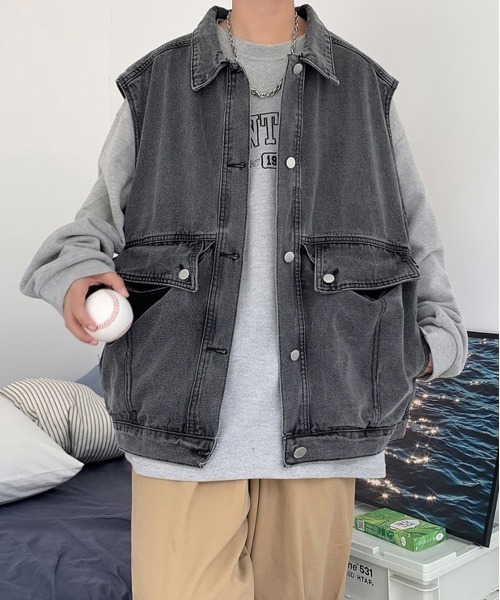 NEW GENTLEMAN（ニュージェントルマン）の「ジョンジョン デニム ビッグベスト（ベスト・メンズ・ブルー/グレー・M/L）」の20枚目の写真