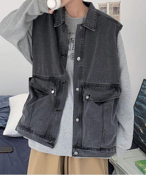 NEW GENTLEMAN（ニュージェントルマン）の「ジョンジョン デニム ビッグベスト（ベスト・メンズ・ブルー/グレー・M/L）」の10枚目の写真