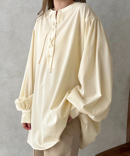 apres jour clair(アプレジュールクレア)の「【apres jour clair】フロントレースアップチュニック【ZOZOTOWN限定アイテム】(シャツ/ブラウス・レディース・ベージュ/アイボリー・X-LARGE/フリー)」の19枚目の写真