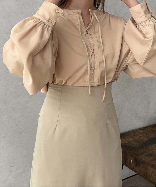 apres jour clair(アプレジュールクレア)の「【apres jour clair】フロントレースアップチュニック【ZOZOTOWN限定アイテム】(シャツ/ブラウス・レディース・ベージュ/アイボリー・X-LARGE/フリー)」の5枚目の写真