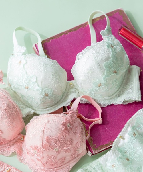 fran de lingerie（フランデランジェリー）の「Fleurie フルリール コーディネートブラジャー B65-G75カップ（ブラジャー・レディース・ピンク/ミント/イエロー・C75/B75/D65/F70/E75/D70/C70/G70/B65/C65/F65/B70/E65/G75/E70/D75/F75/G65）」の2枚目の写真
