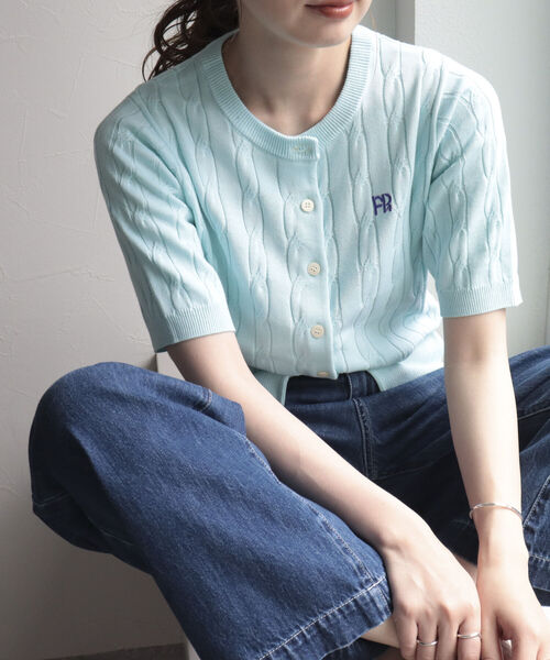 fredy emue（フレディエミュ）の「ケーブル柄半袖カーディガン（カーディガン/ボレロ・レディース・オフホワイト/イエロー/ブルー/ベビーピンク/サックスブルー・38）」の11枚目の写真