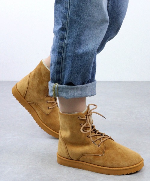 AAA+（サンエープラス）の「AAA+Feminine /レースアップムートンブーツ（ブーツ・レディース・ブラック/キャメル/グレー/ブラウン・LL/M/S/L）」の4枚目の写真