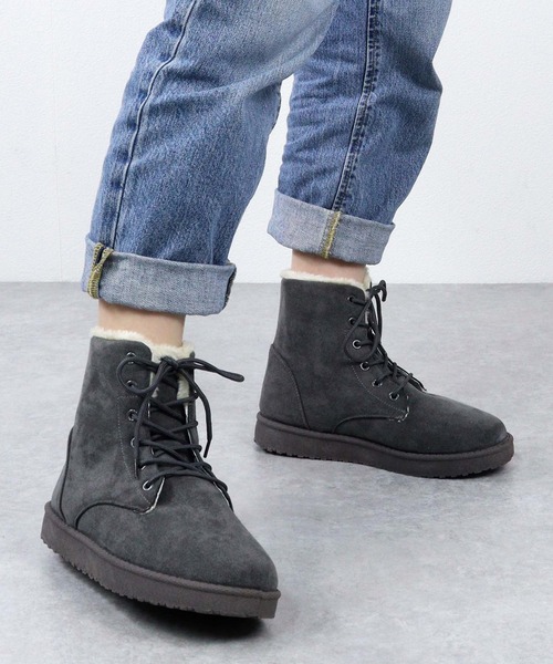 AAA+（サンエープラス）の「AAA+Feminine /レースアップムートンブーツ（ブーツ・レディース・ブラック/キャメル/グレー/ブラウン・LL/M/S/L）」の2枚目の写真