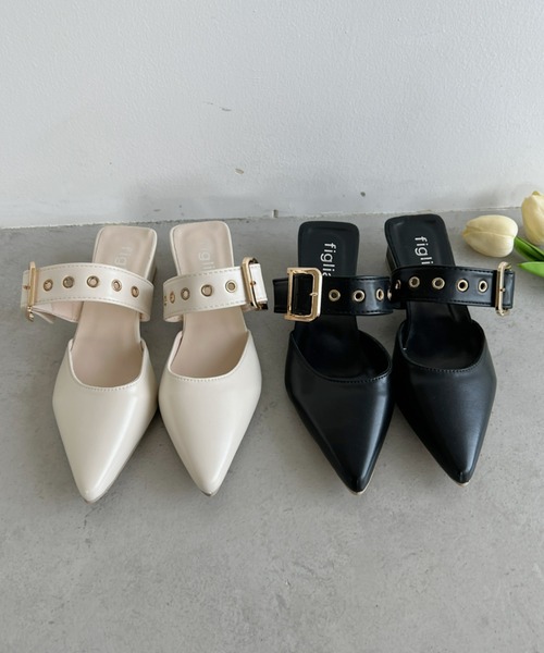 Loueme（ルエム）の「ポインテッドトゥ太ベルトミュール（パンプス・レディース・アイボリー/ブラック・24.5cm/23.5cm）」の3枚目の写真