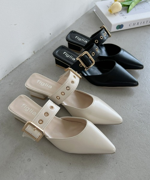 Loueme（ルエム）の「ポインテッドトゥ太ベルトミュール（パンプス・レディース・アイボリー/ブラック・24.5cm/23.5cm）」の9枚目の写真