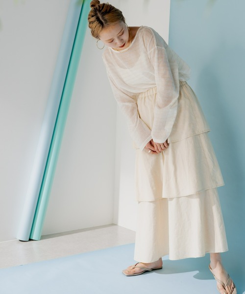 CIAOPANIC TYPY（チャオパニックティピー）の「麻レーヨンティアードスカート（スカート・レディース・アイボリー/グレー/オレンジ/ブラック・ONE SIZE）」の13枚目の写真