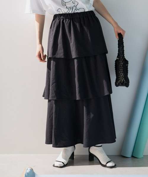 CIAOPANIC TYPY（チャオパニックティピー）の「麻レーヨンティアードスカート（スカート・レディース・アイボリー/グレー/オレンジ/ブラック・ONE SIZE）」の16枚目の写真