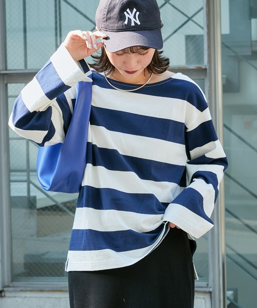 CIAOPANIC TYPY(チャオパニックティピー)の「フェードカラーボーダーBIGTEE(Tシャツ/カットソー・レディース・オフホワイト/サックスブルー/ピンク・ONE SIZE)」の4枚目の写真